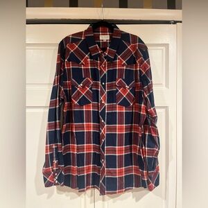 Tecovas Navy and Red Plaid Button-Down Shirt
